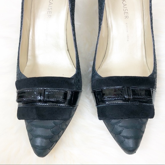 Peter Kaiser Black Snake Skin Suede Bow Heels 9.5 - Picture 4 of 8